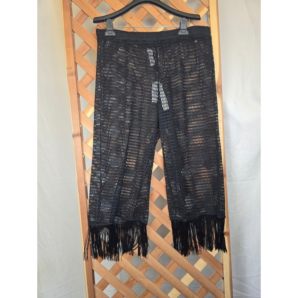 La Blanca Swim Cover Up Pants Womens Large Black Crochet Fringe - New
